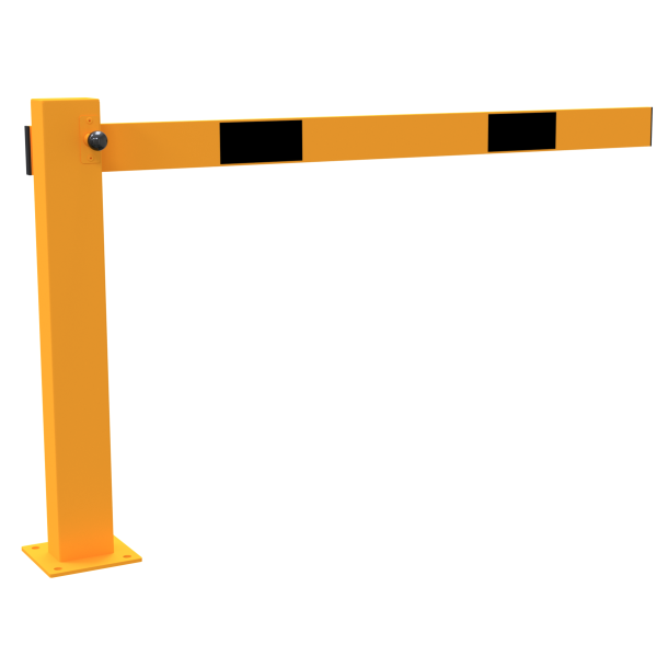 Compact hand barrier | with fixed support post | clear width: 1500 mm | for padlock | hot-dip galvanized and coated yellow / black